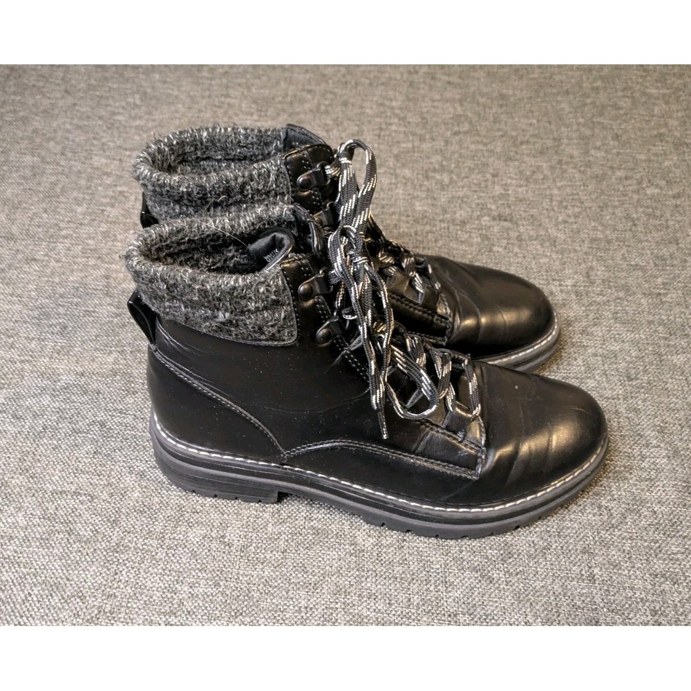 Time And Tru Black Faux Leather Ankle Boots Women's Size 8 US Memory Foam